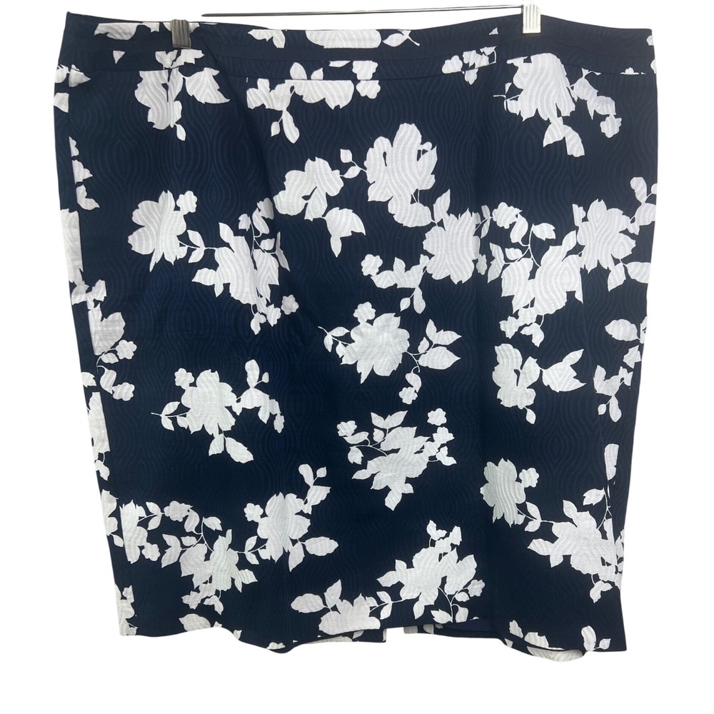 Talbots Women's Plus Size 22W Skirt Navy White Floral Textured Pencil Lined B32